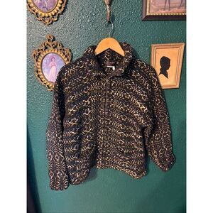 Invisible World Alaska Handknit Wool Zip Jacket Women’s Medium 100% Wool Nordic